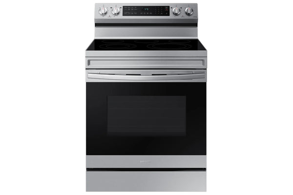 Stainless steel electric range with a glass cooktop