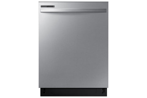 A stainless steel built-in dishwasher shown from the front against a plain white background.