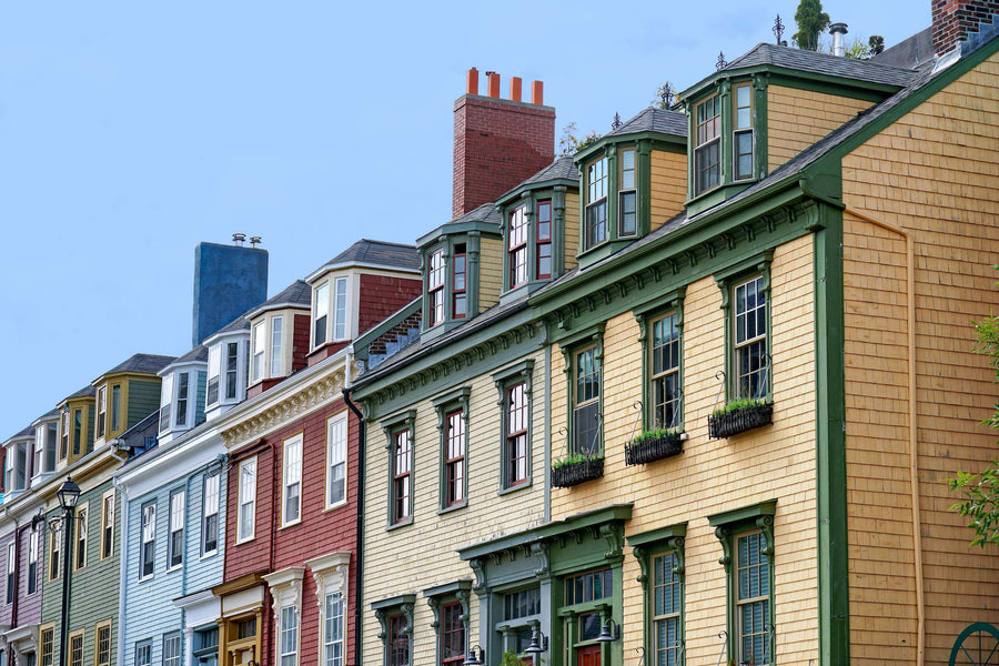 Row of historic wood-frame homes in central Halifax, Nova Scotia