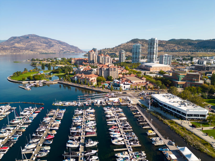 Kelowna waterfront marina on Okanagan Lake in Kelowna, British Columbia