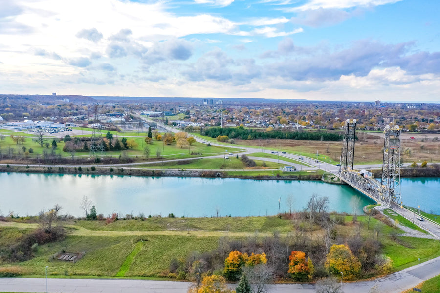 Welland Canal and lift bridge in St. Catharines, Ontario