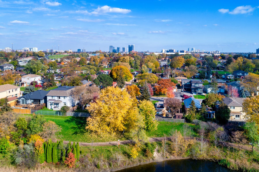 Residential neighbourhood and autumn trees in Scarborough, Ontario