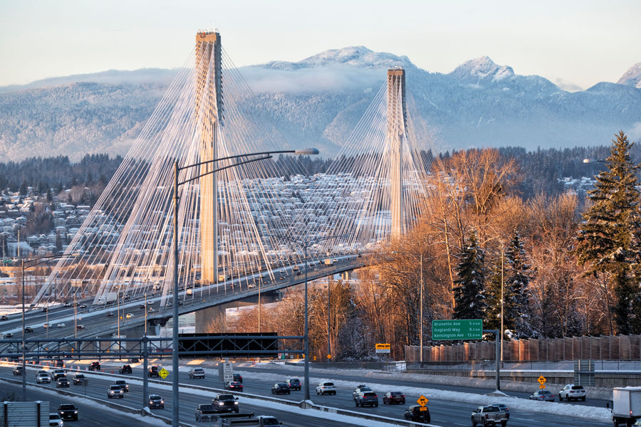 Port Mann Bridge viewed from Surrey, British Columbia, with the North Shore Mountains behind