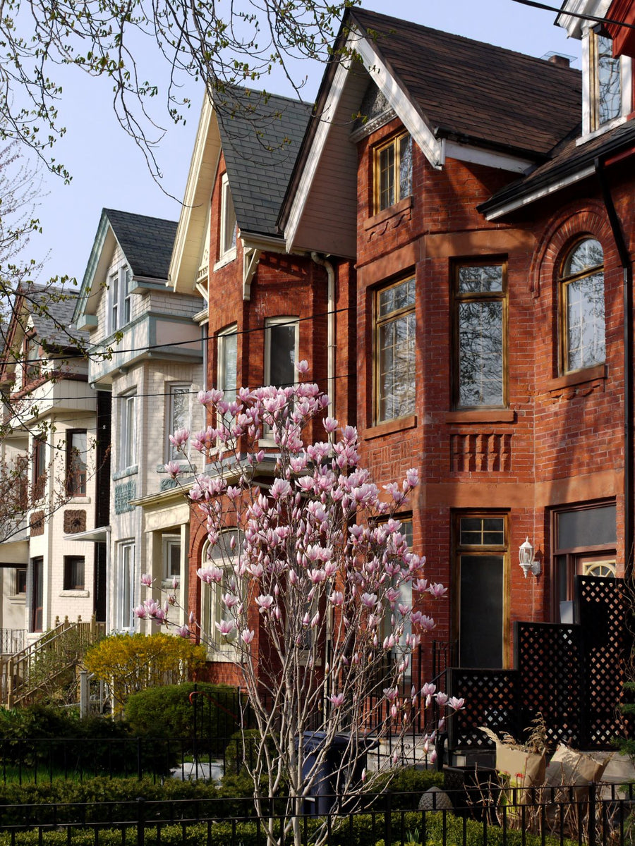 Historic residential street with brick homes in Toronto, Ontario